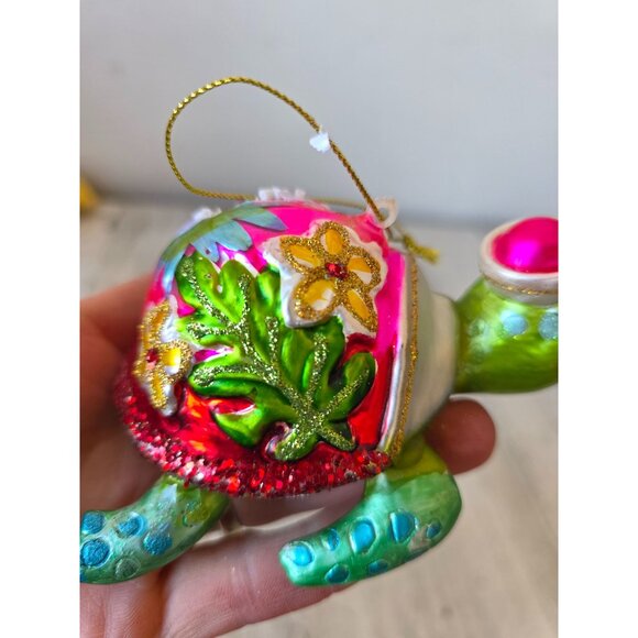 Sea turtle glass Hawaiian flower ornament green glitter Xmas tree - Picture 4 of 8